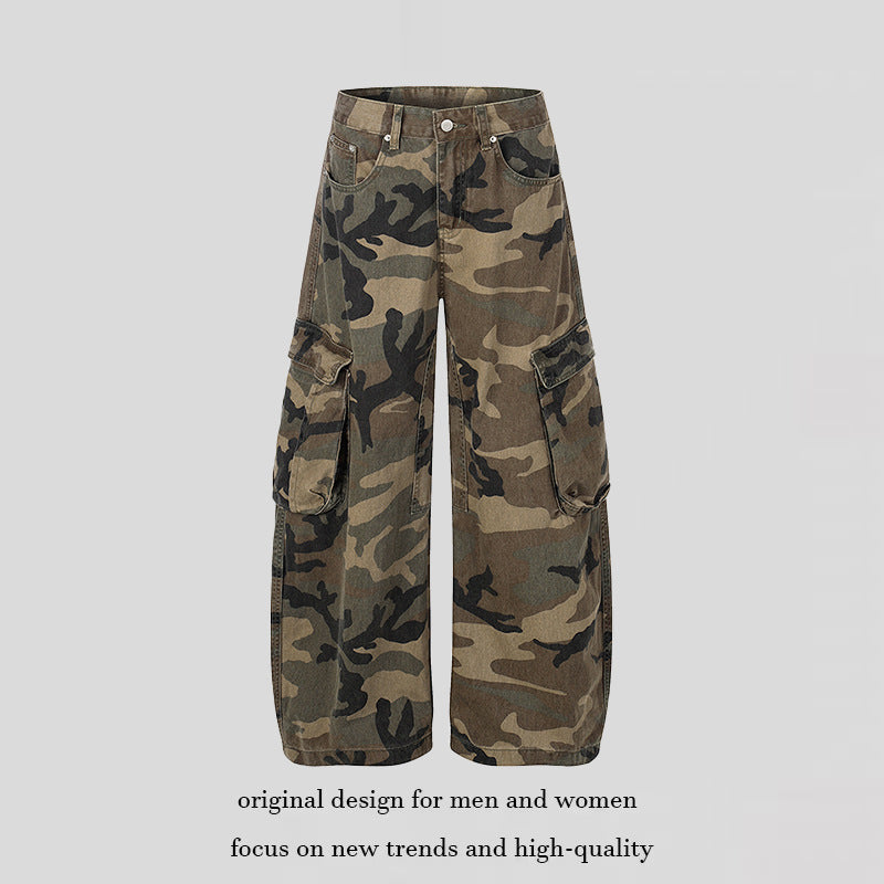 Women's wide cargo pants in camouflage print with multi-pockets Chichicherry