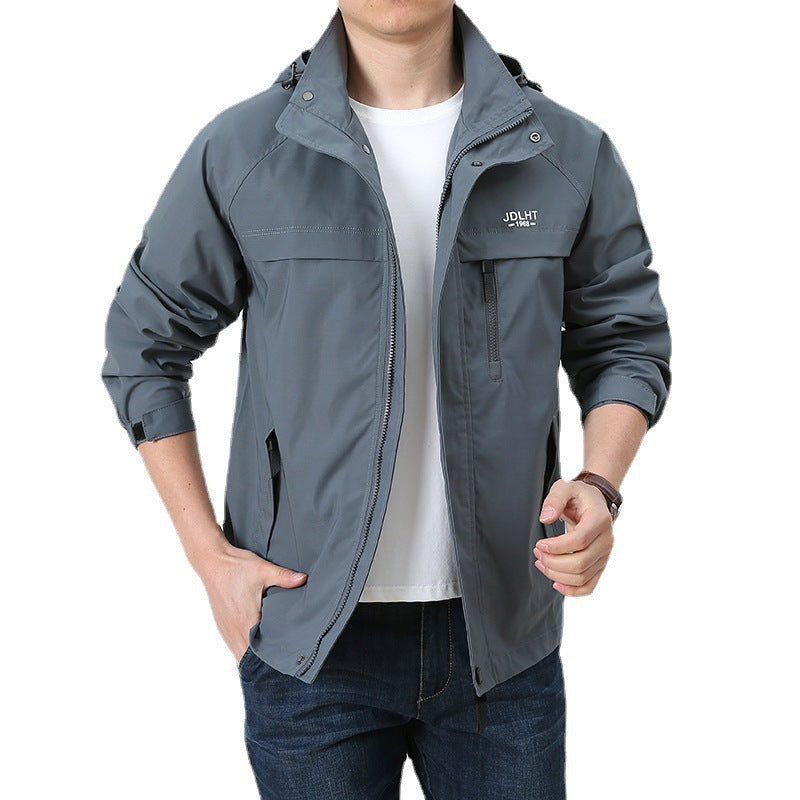 Men's Breathable Transitional Softshell Jacket in Field Style with Hidden Hood and Zip Chest Pocket Chichicherry
