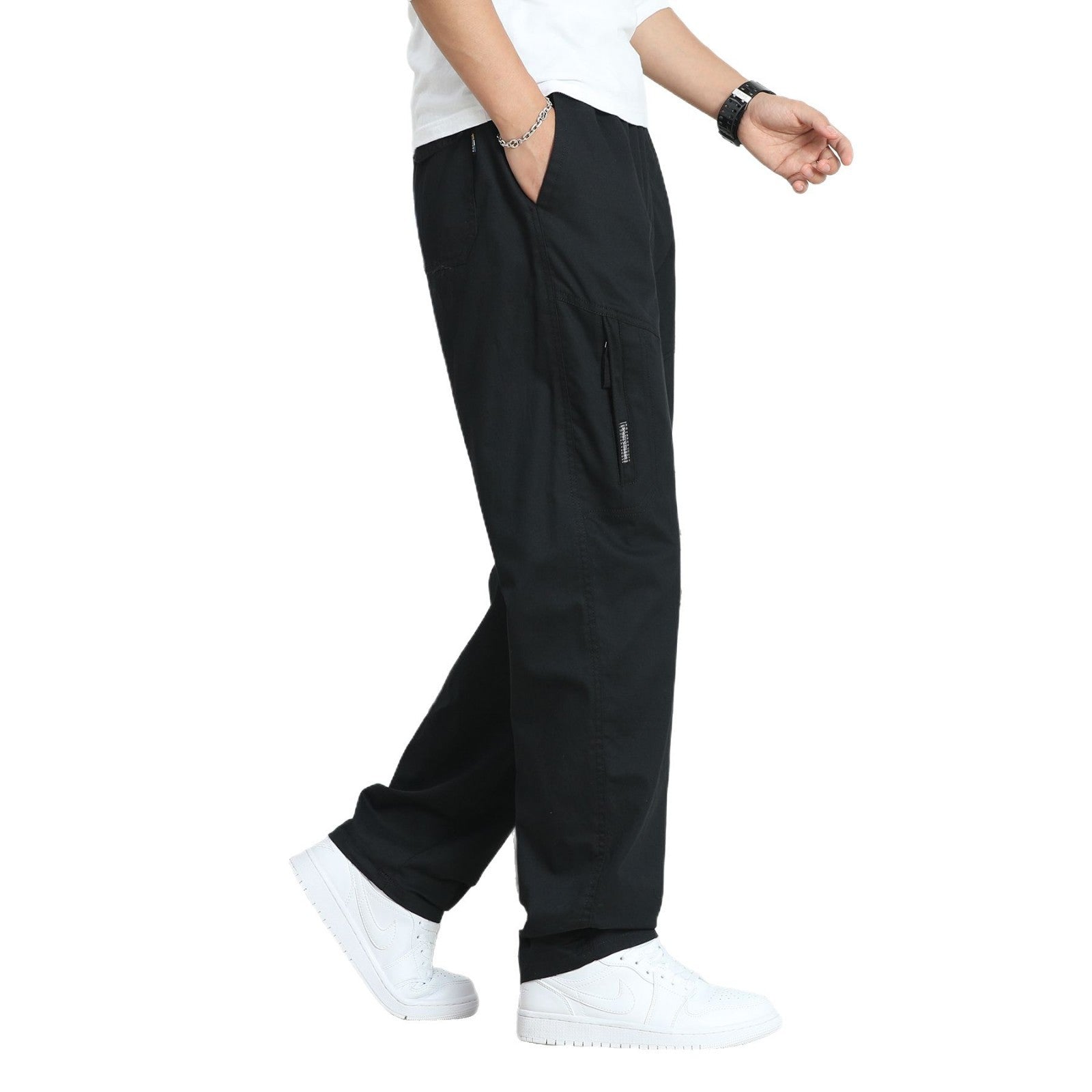 Men's Relaxed-Fit Canvas Cargo Pants with Preformed Knee Inserts and Side Zipper Pocket Chichicherry