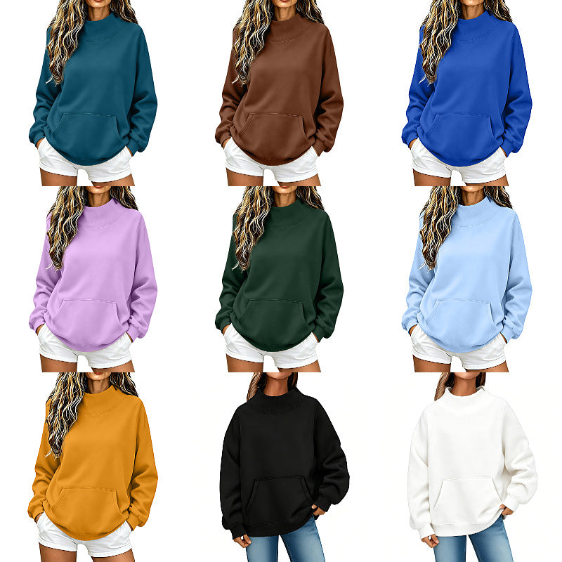 Women Oversize Hoodie with High Roll Neck and Kangaroo Pocket Chichicherry