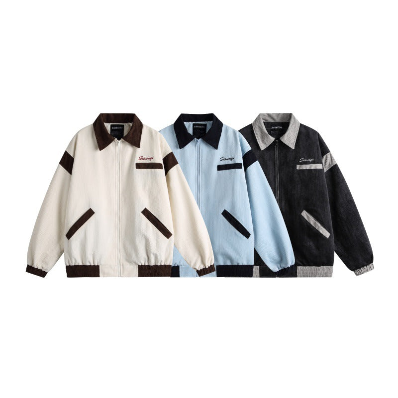 Unisex Harrington Blouson Jacket with Textured Fabric and Contrast Trim Chichicherry