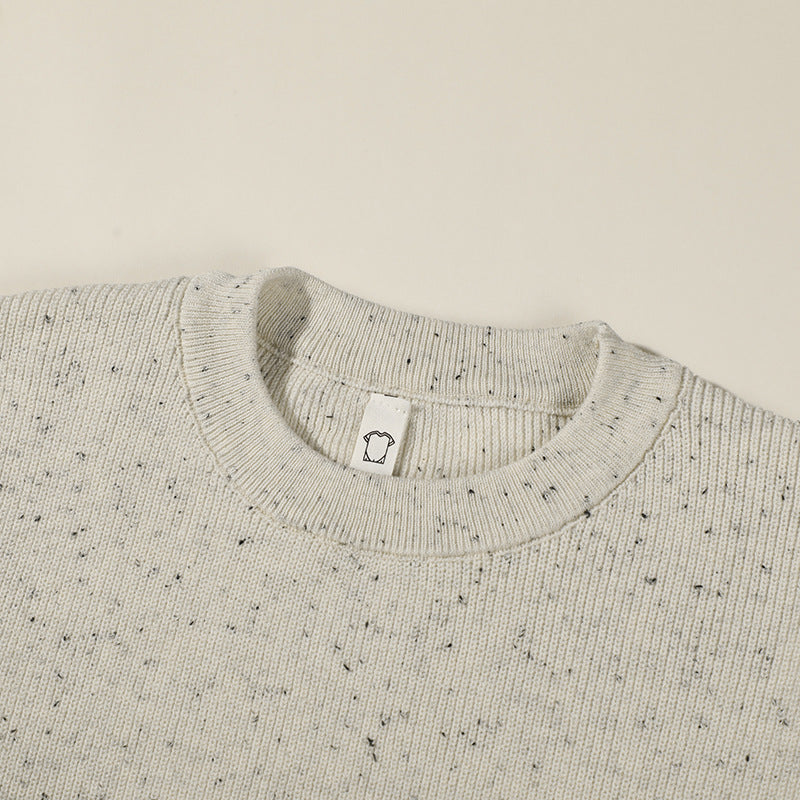 Unisex Großer Rundhals‑Strickpullover aus Mélange‑Garn mit abgesenkter Schulter Chichicherry