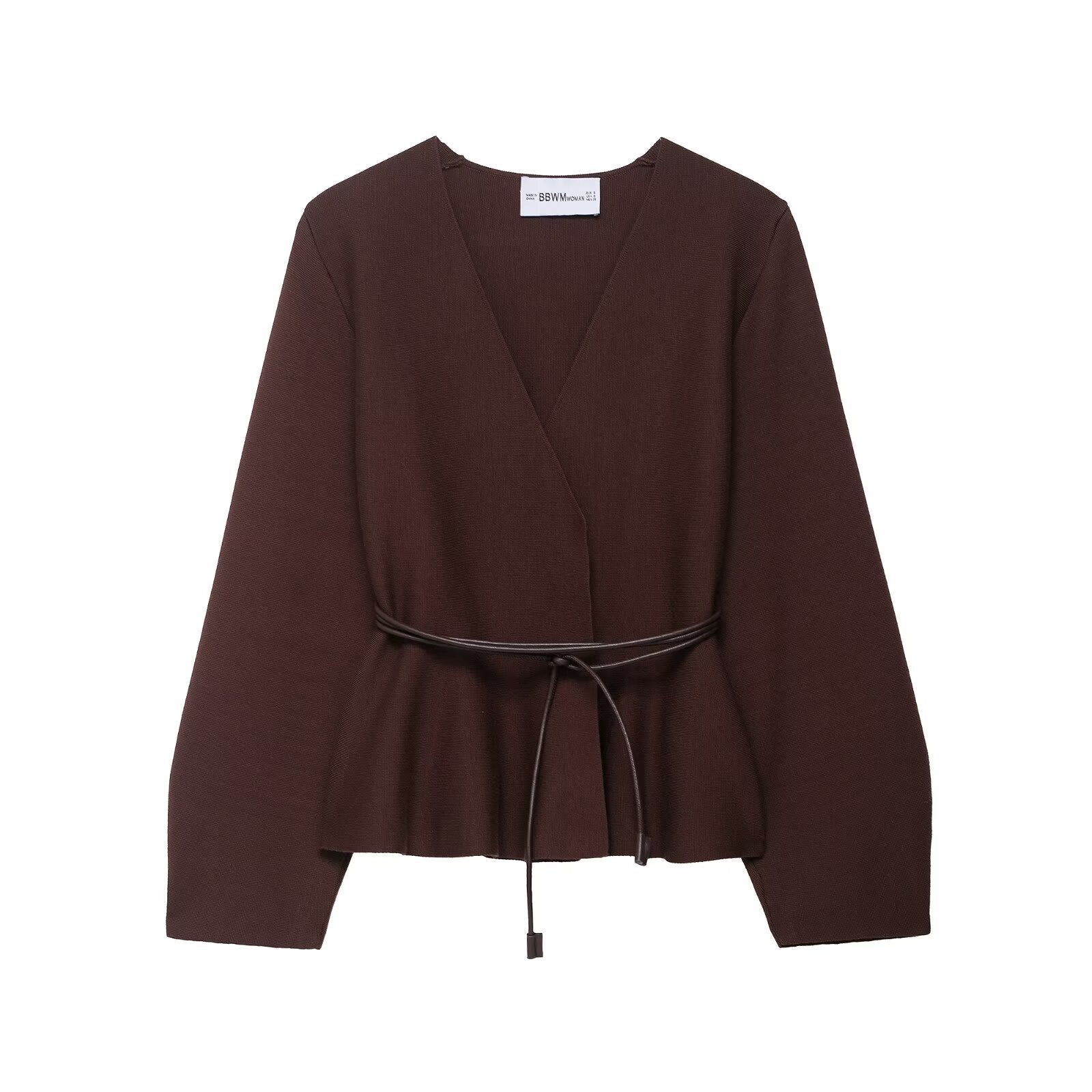 Women's Crossed Knit Cardigan with Waistband and Kimono Sleeves Chichicherry