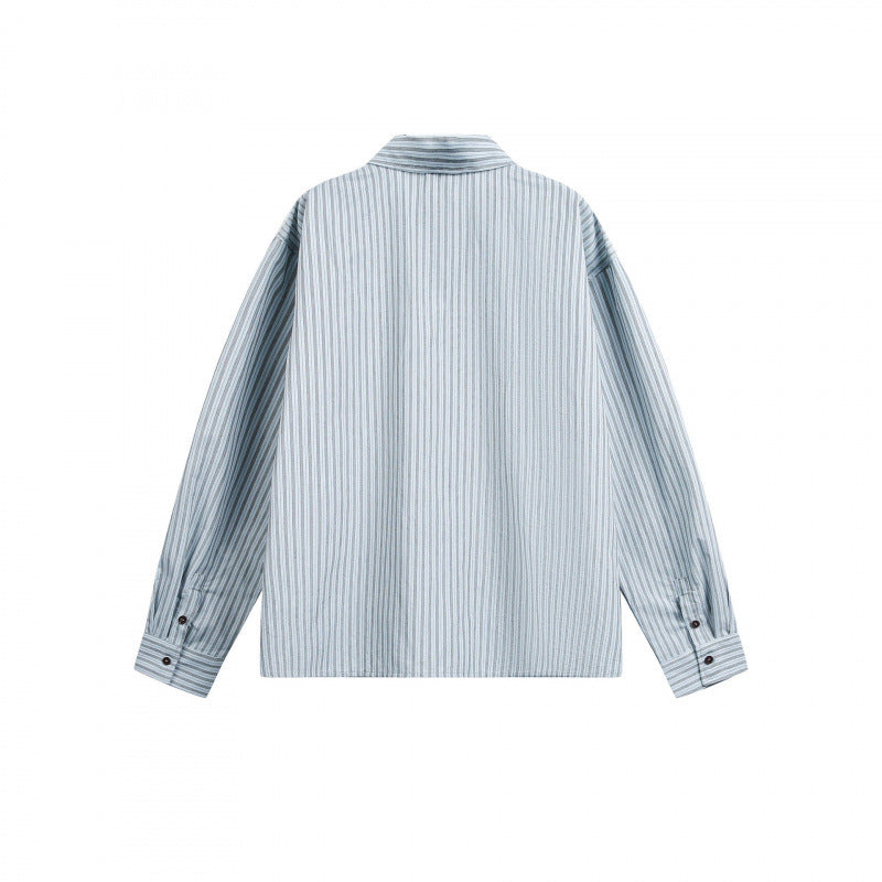 Women Striped Oversized Shirt Jacket with Concealed Zipper and Chest Pocket Chichicherry