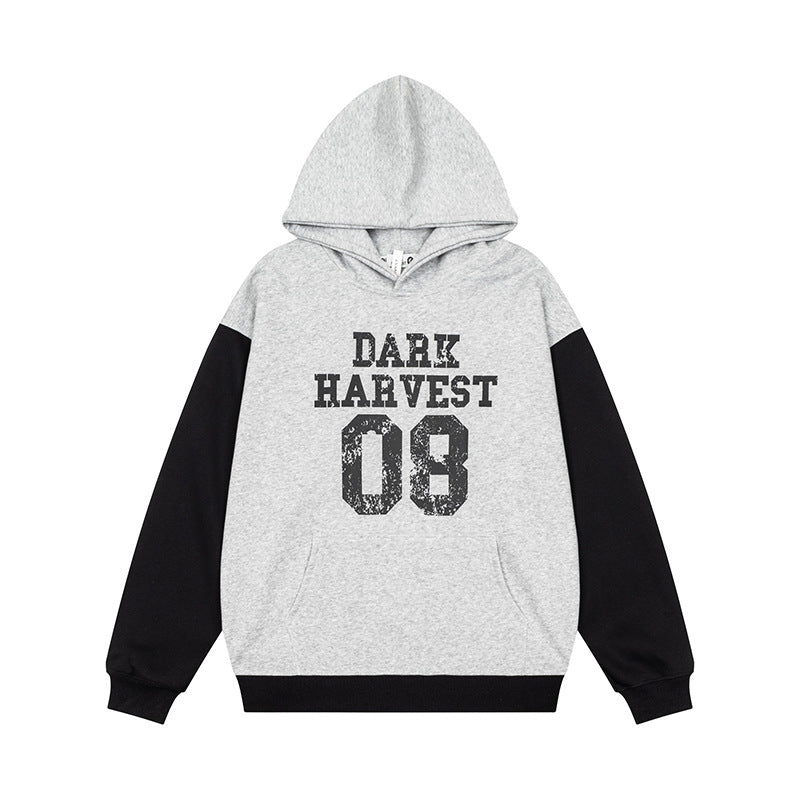 Women's College Style Hoodie Sweatshirt with Contrast Sleeves, Kangaroo Pocket and Vintage Print Chichicherry
