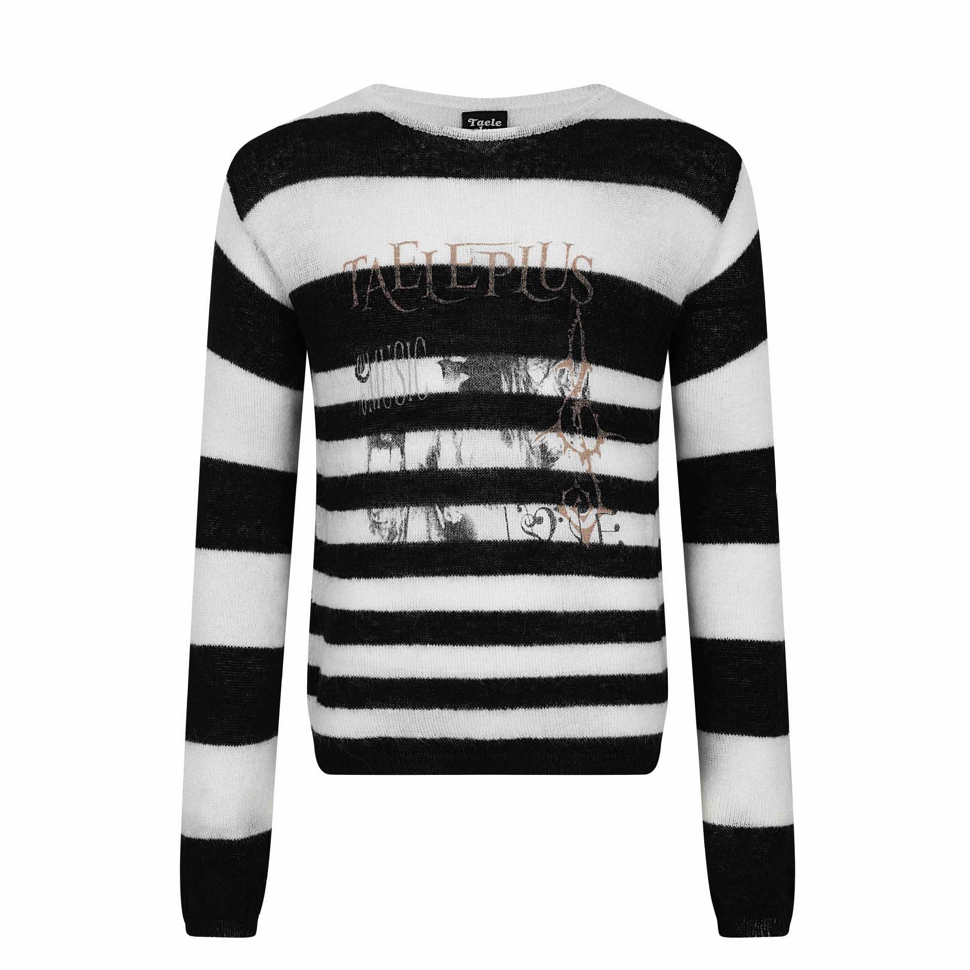 Unisex Striped Lightweight Mohair-Mix Crew Neck Sweater with Vintage Design Chichicherry