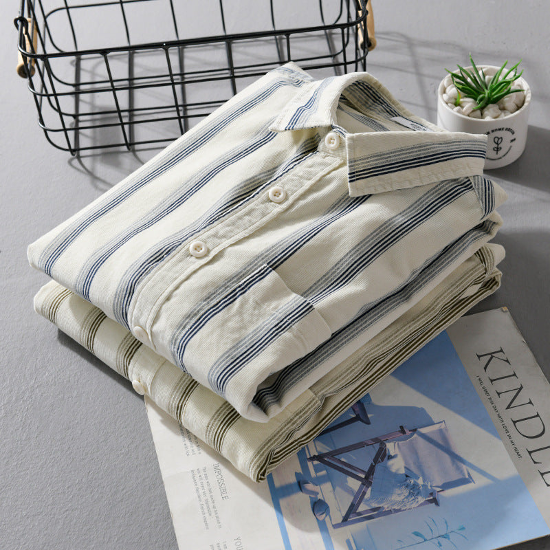 Men's casual shirt in overshirt style made of lightweight cotton blend with vertical stripes Chichicherry