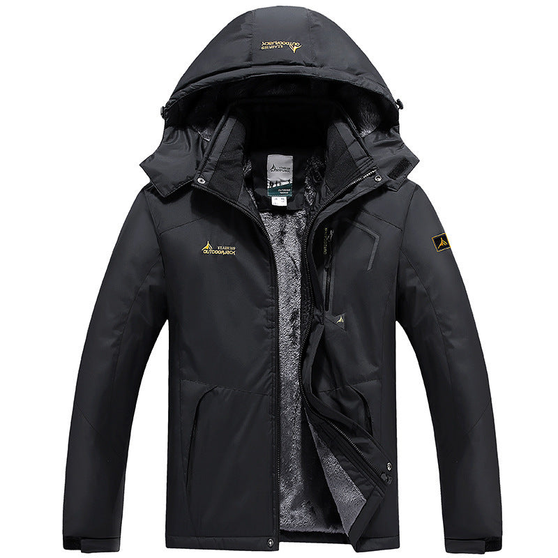Men's technical outdoor thermal jacket with removable hood, windproof outer shell and warming fleece lining Chichicherry
