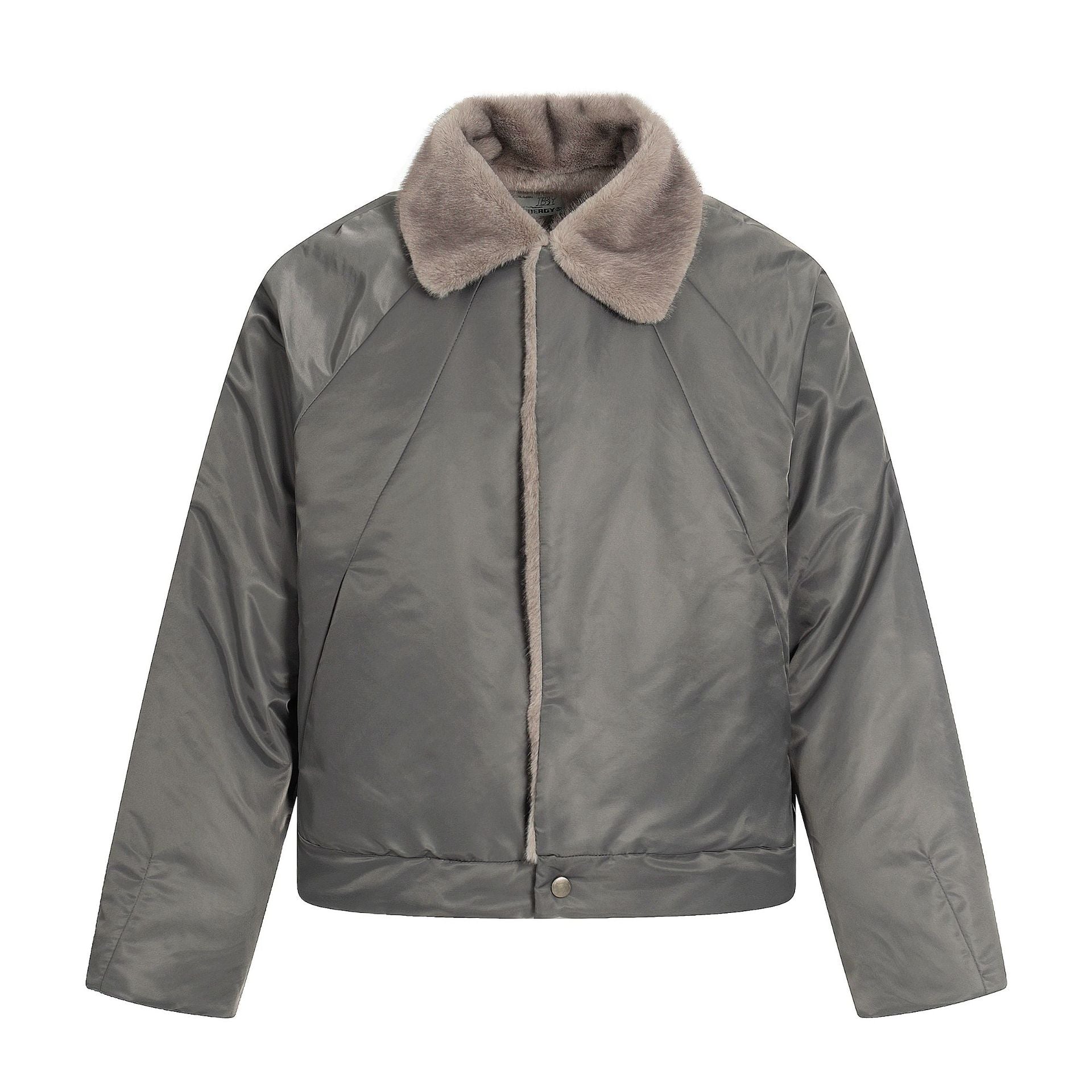 Women's Short Cut Quilted Blouson with Woven Fur Collar Chichicherry