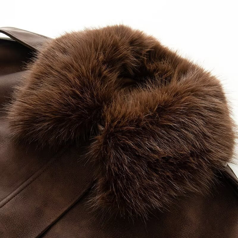 Women's Oversize Bomber Jacket in Suede Look with Removable Fur Collar Chichicherry