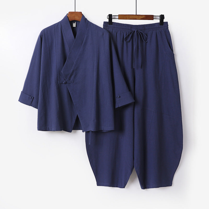 Men's Minimalist Kimono Lounge Set made of breathable cotton blend with balloon-shaped waistband pants Chichicherry