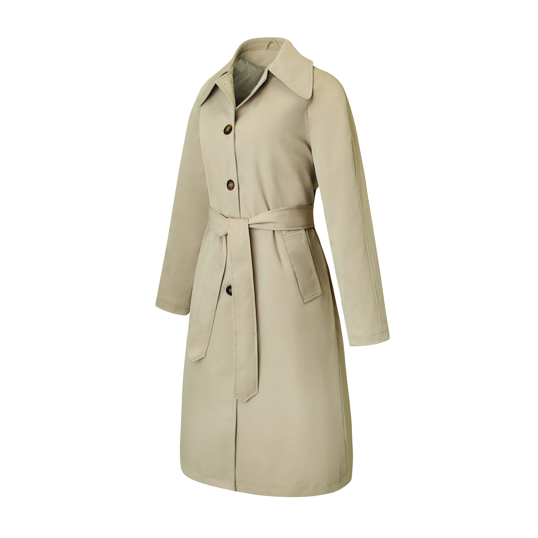 Women's trench coat with tie belt, fitted cut and shirt collar Chichicherry
