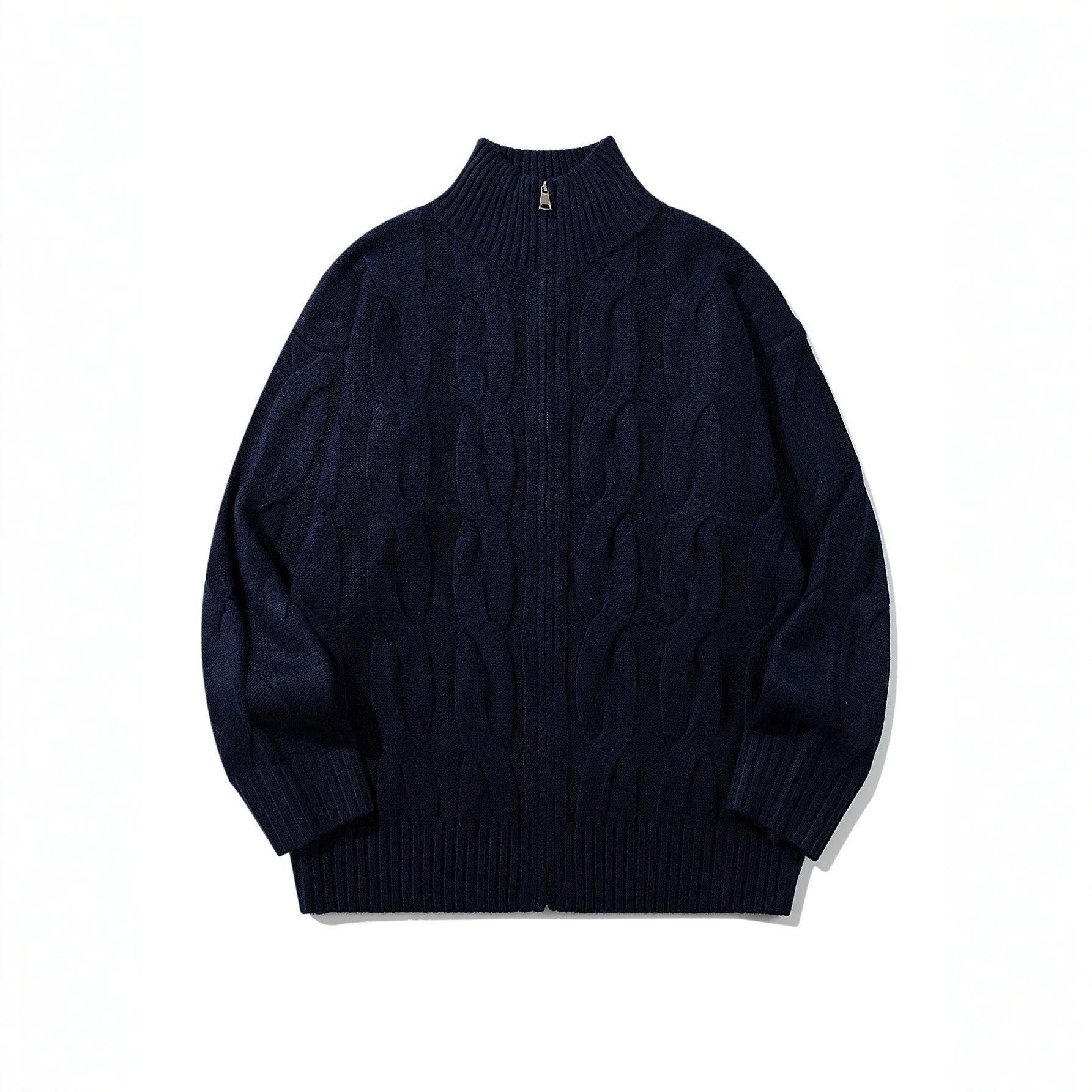 Women's thick knitted zip cardigan with cable pattern and high ribbed collar Chichicherry