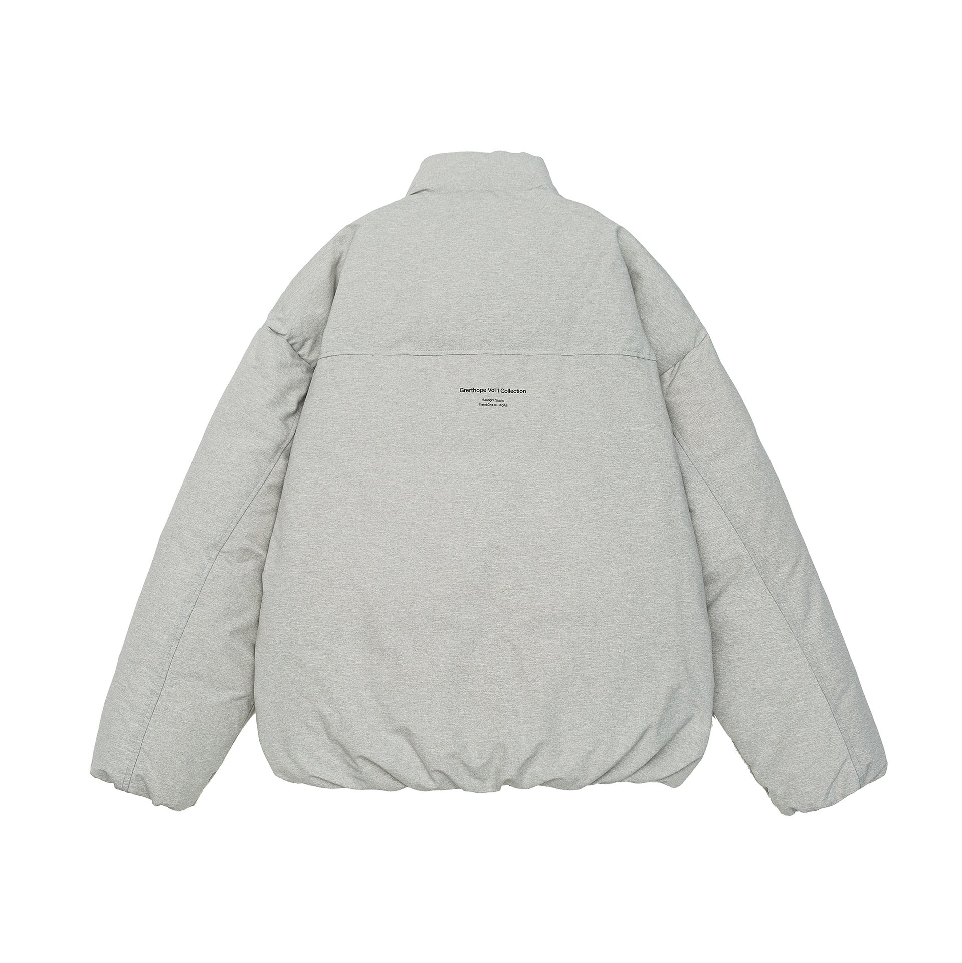 Women short cut oversized quilted jacket with high stand-up collar and concealed zipper Chichicherry