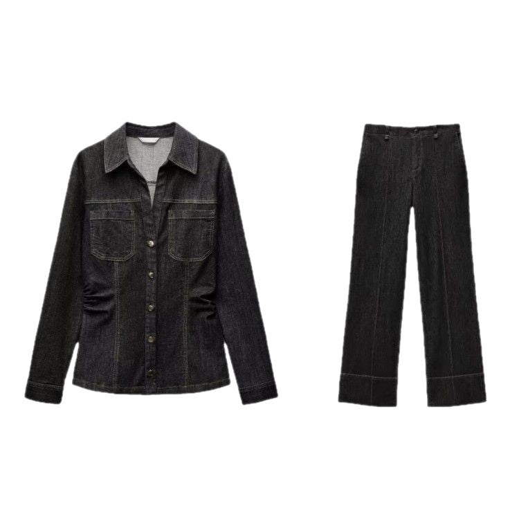 Women's high-waisted wide flare trousers in corduroy look with visible center seam and wide cuff Chichicherry