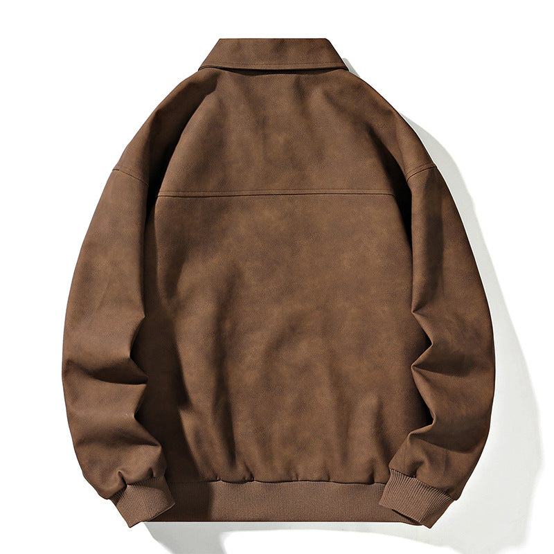 Men's Oversize Bomber Jacket in Suede Look with Zipper and Ribbed Cuffs Chichicherry
