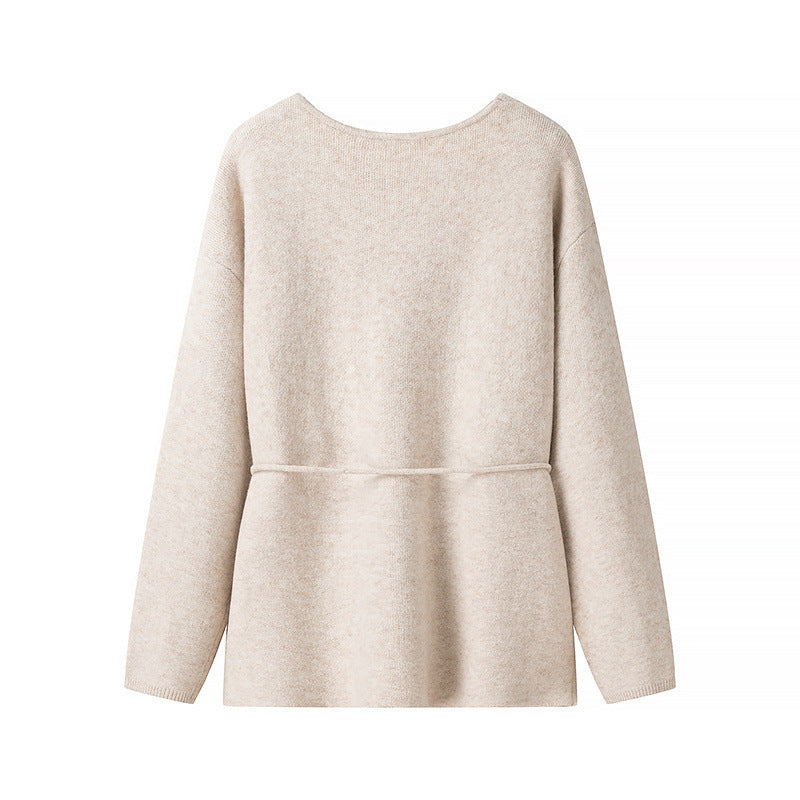 Women's Open Knit Cardigan with Ties and V-neck Chichicherry