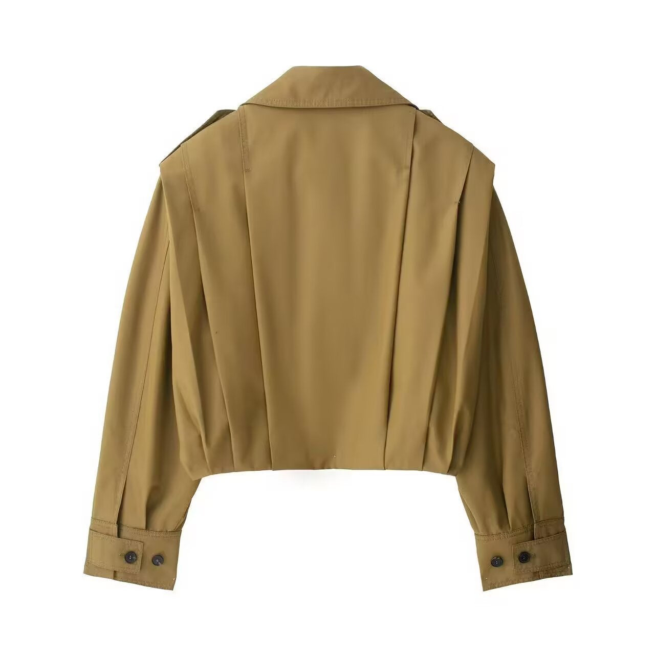 Ladies Short-Cut Trench Blouson Jacket with Pleats and Epaulettes Chichicherry