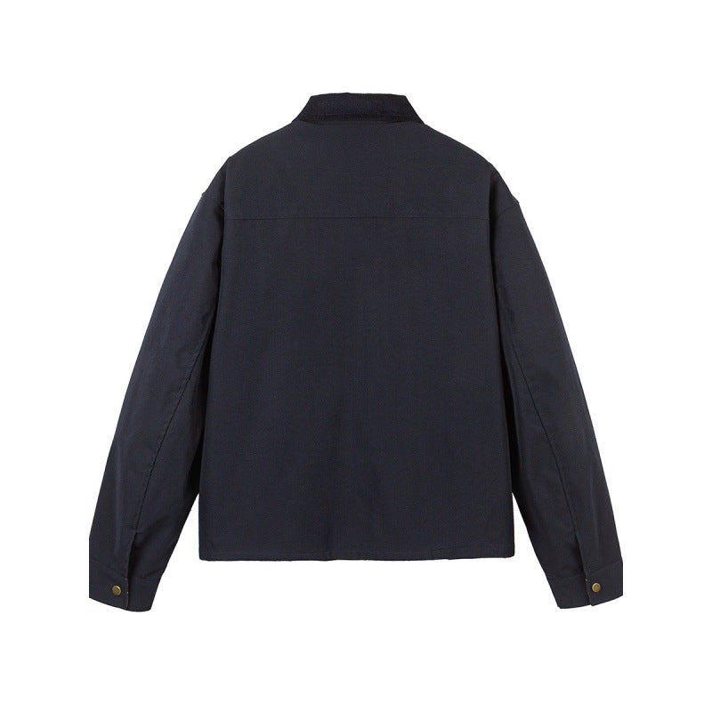 Men's Short Boxy Work Jacket made of sturdy canvas with cord collar and concealed snap button placket Chichicherry