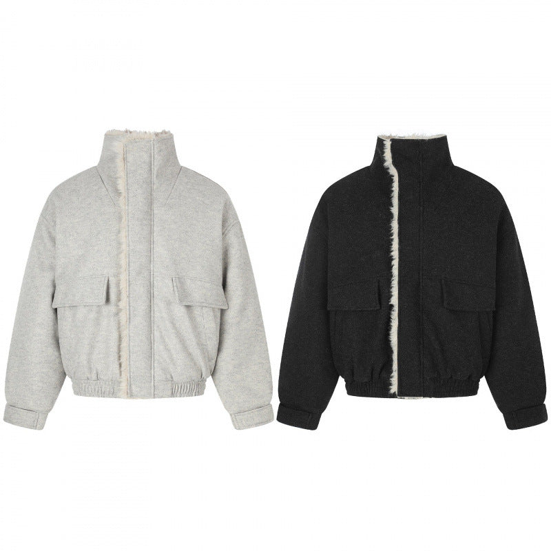 Ladies Short Wool Blend Flight Style Blouson with Teddy Lining and Patch Pockets Chichicherry