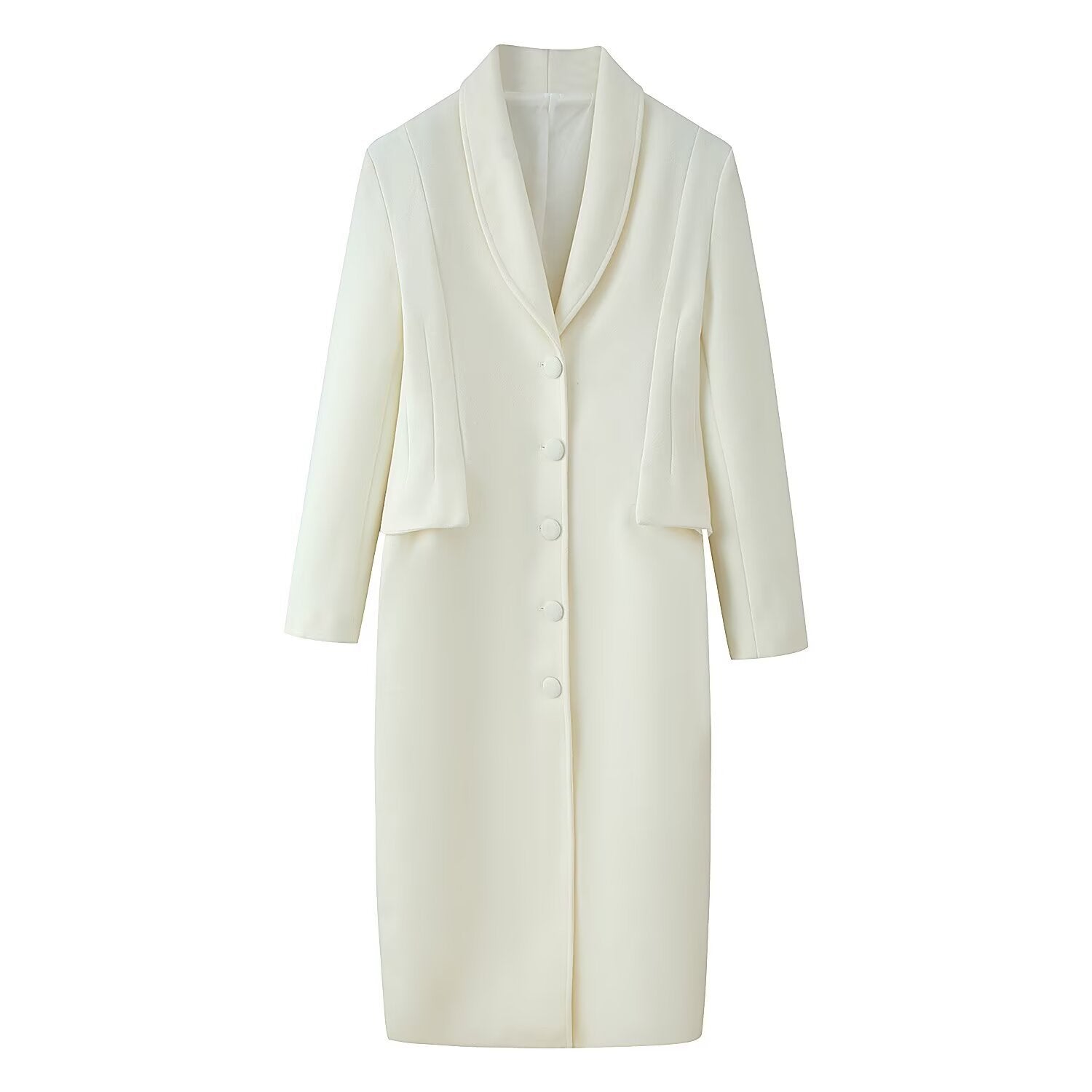 Women's Tailored Longline Wool Blend Coat with Shawl Collar and Concealed Button Placket Chichicherry