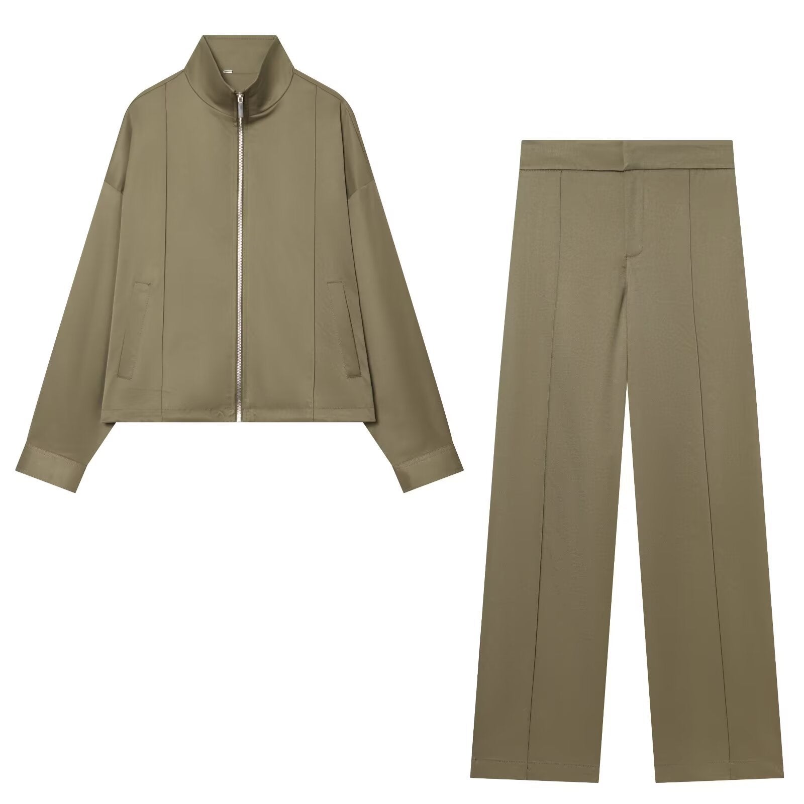 Women's High-Waisted Loose Suit Trousers with Crease and Straight Leg Chichicherry
