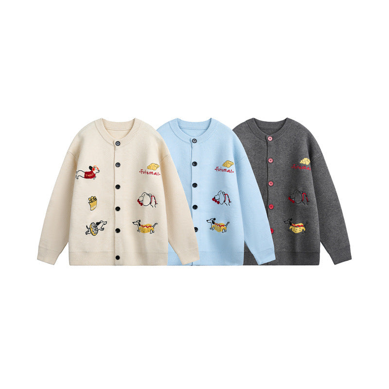 Women's Knitted Oversized Cardigan with playful dog embroidery Chichicherry