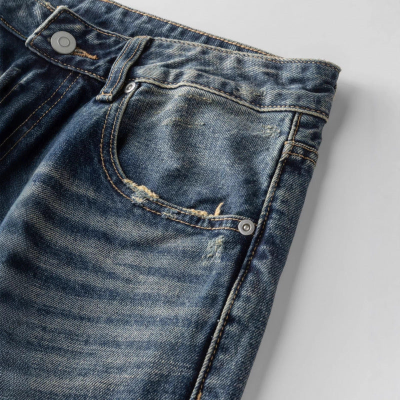 Men's loose vintage jeans with high waist and pronounced used wash Chichicherry