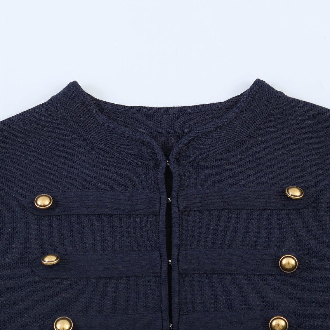 Women's Cropped Military Blazer Jacket with Stand Collar, Decorative Trim and Gold Buttons Chichicherry