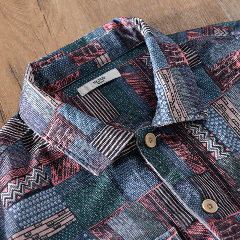 Men's Overshirt in Patchwork Look with Applied Chest Pockets Chichicherry