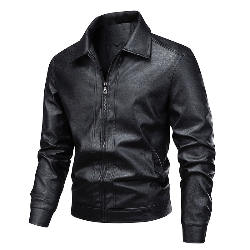 Men's Slim Fit Faux Leather Blouson in Vintage Flight Style with Shirt Collar and Zipper