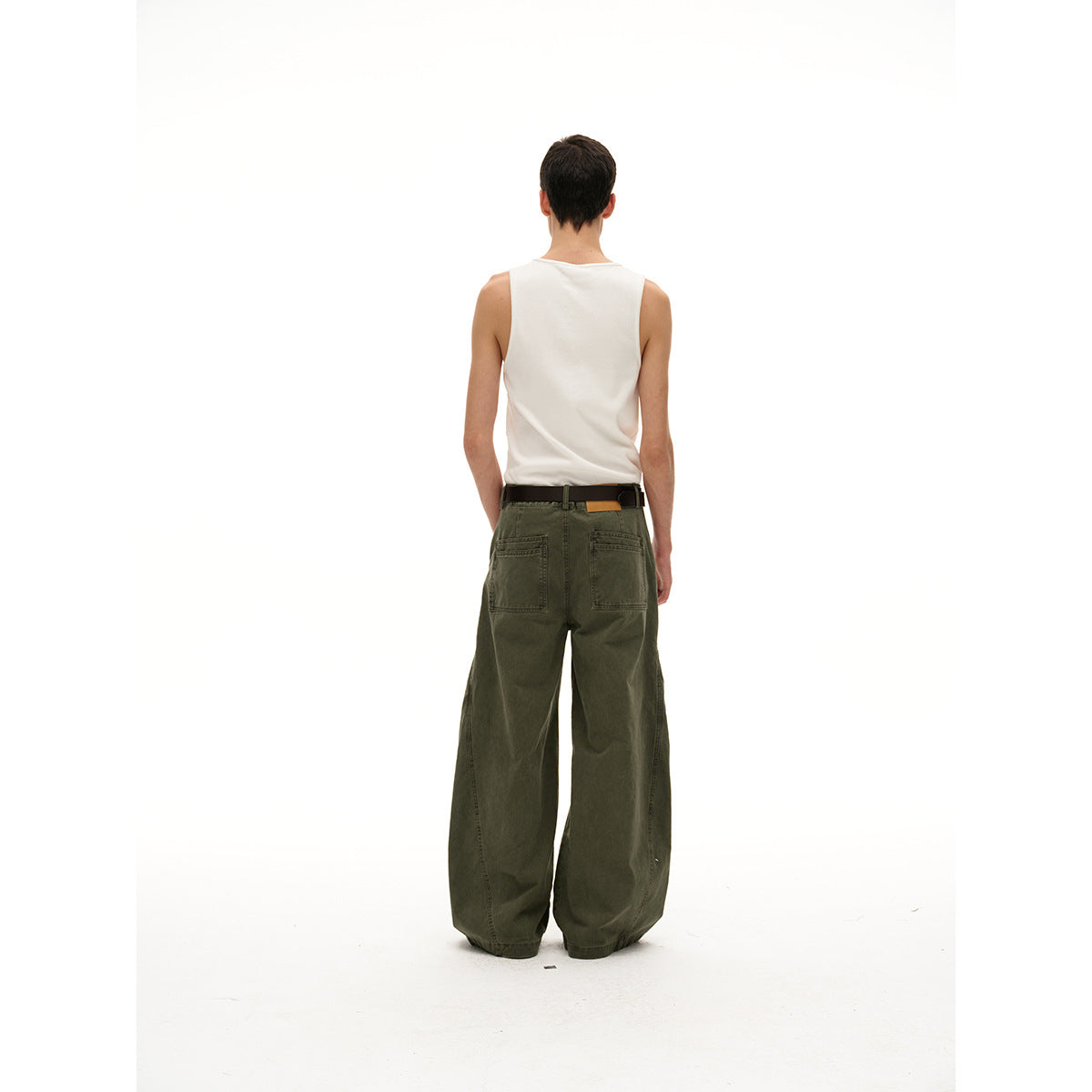 Women's Wide High-Waist Cargo Pants in Vintage Workwear Look with Patch Pockets and Fringe Details Chichicherry