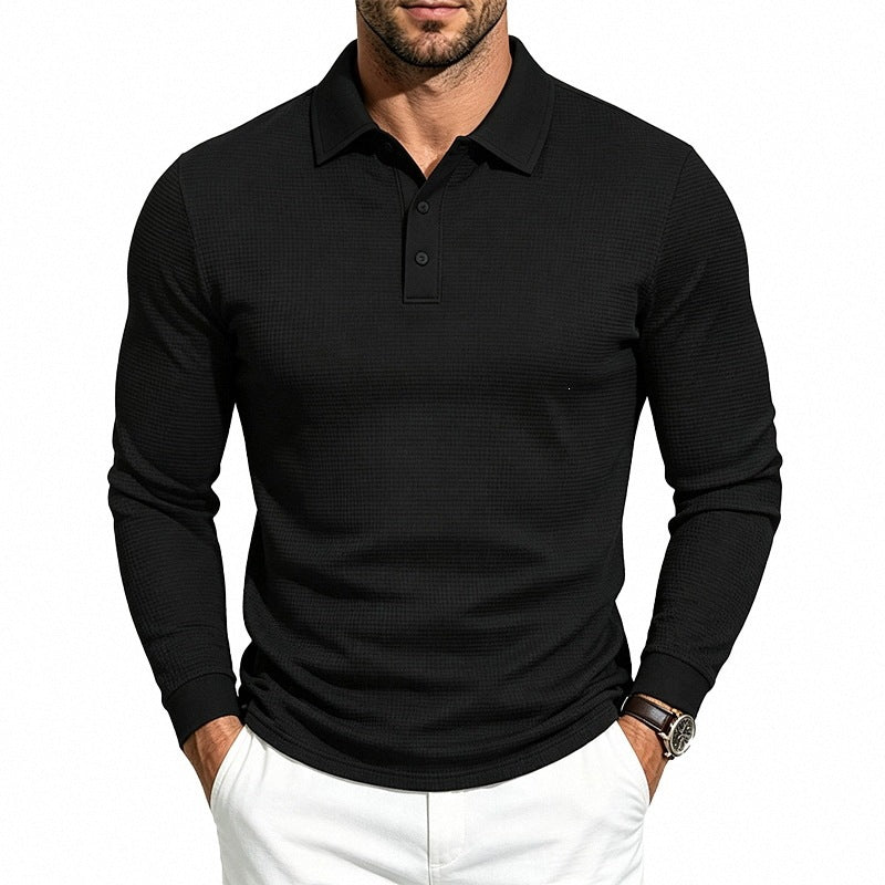 Men's Long Sleeve Polo Shirt in Structured Knit Slim Fit Chichicherry