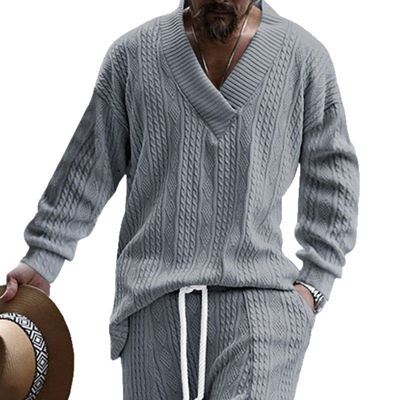 Men's Oversize Cable Knit Sweater with Deep V-Neck Chichicherry