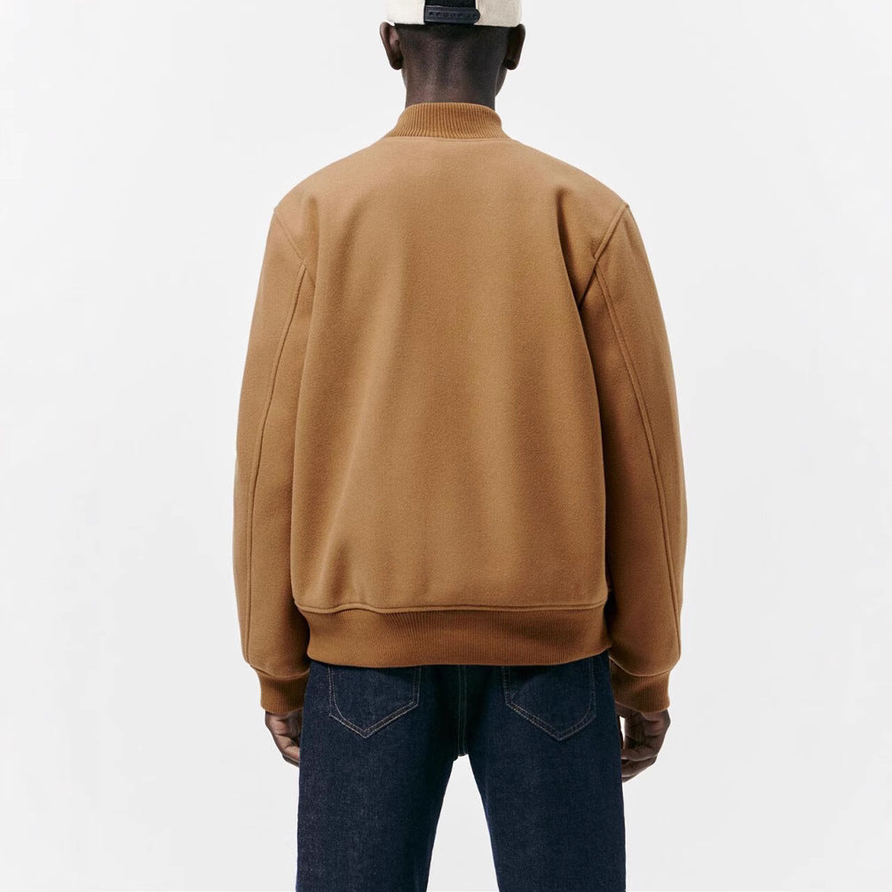 Men's bomber jacket made of wool blend in boxy cut with concealed snap button placket and ribbed cuffs Chichicherry