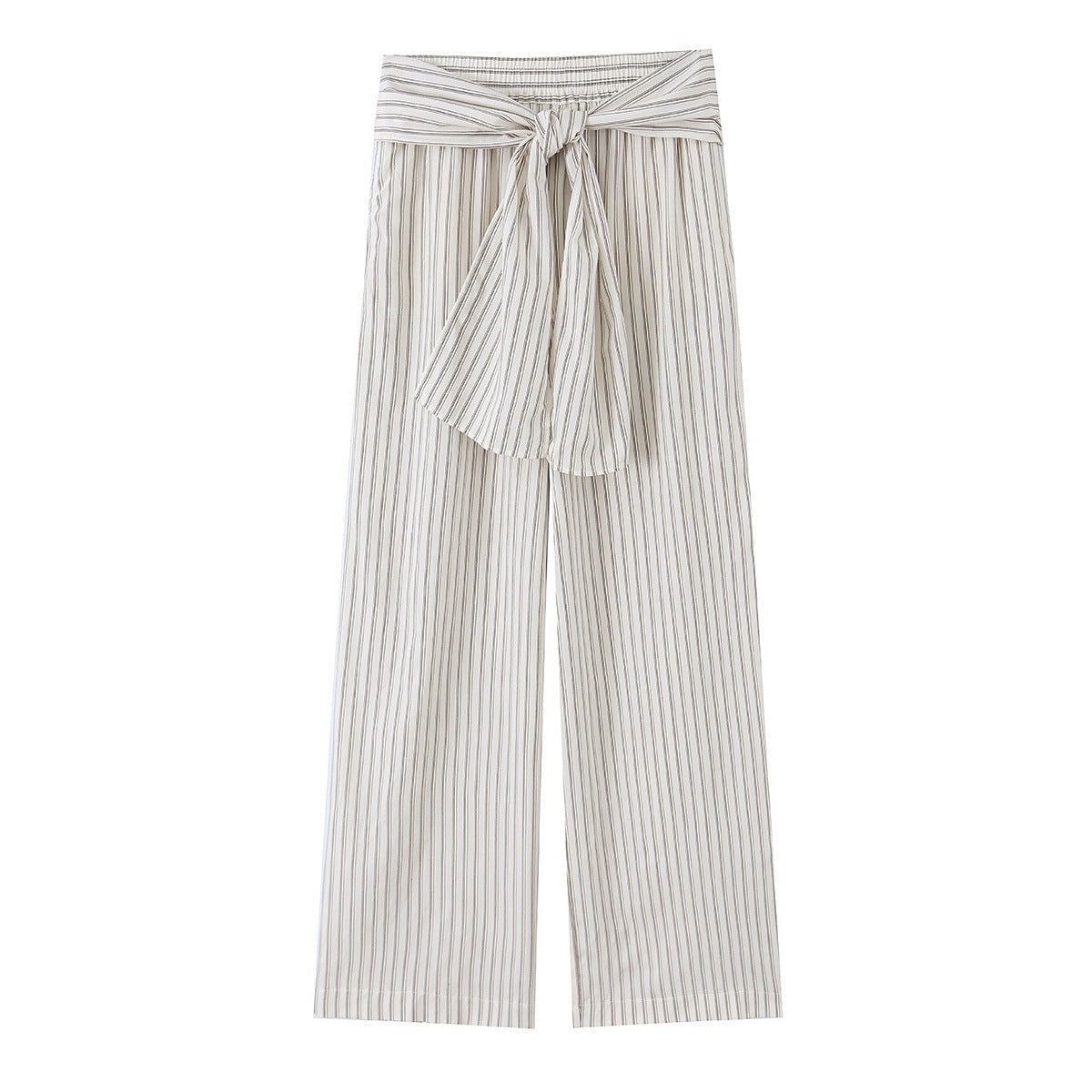 Women Wide Highwaist Trousers with Vertical Stripes and Tied Belt Chichicherry