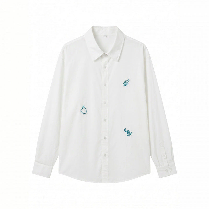 Unisex Embroidered Oversized Shirt made of Cotton Blend with Button Placket and Subtle Motif Embroidery Chichicherry