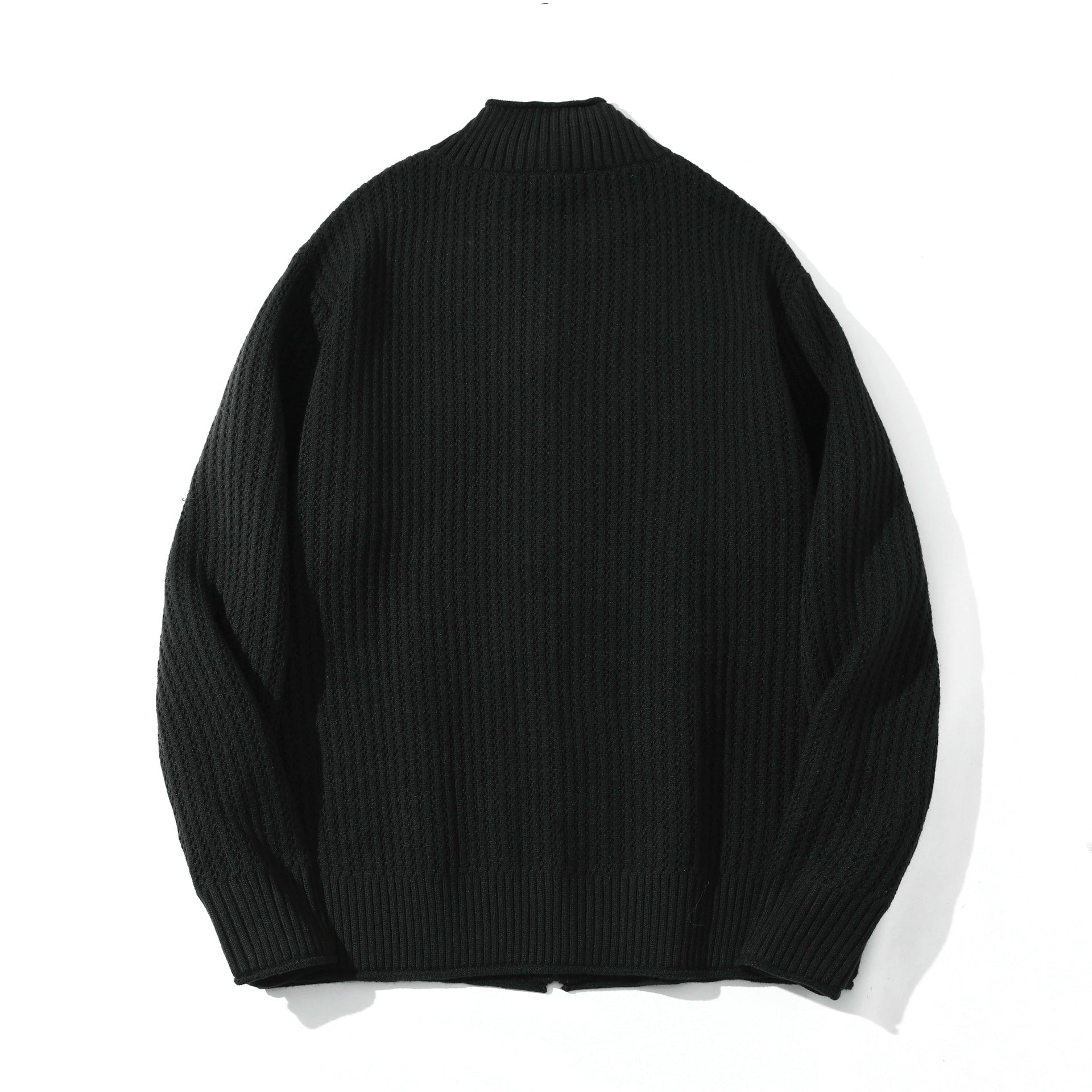 Unisex Structured Zip Sweater with High Ribbed Collar and Purl Pattern Chichicherry