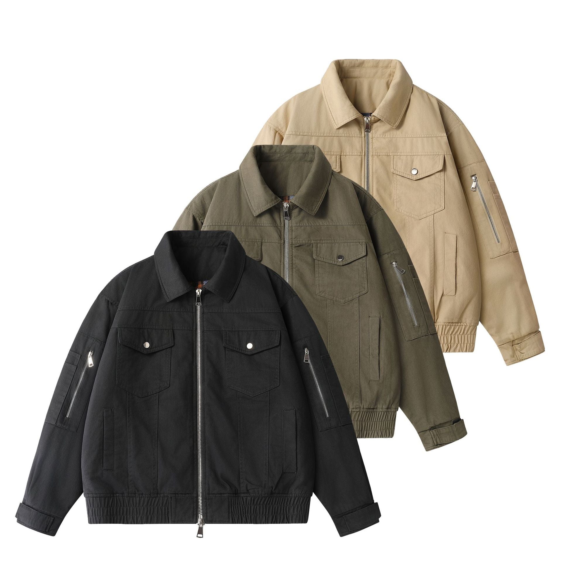 Unisex Urban Utility Blouson Jacket with Cargo Pockets and Two-Way Zipper Chichicherry
