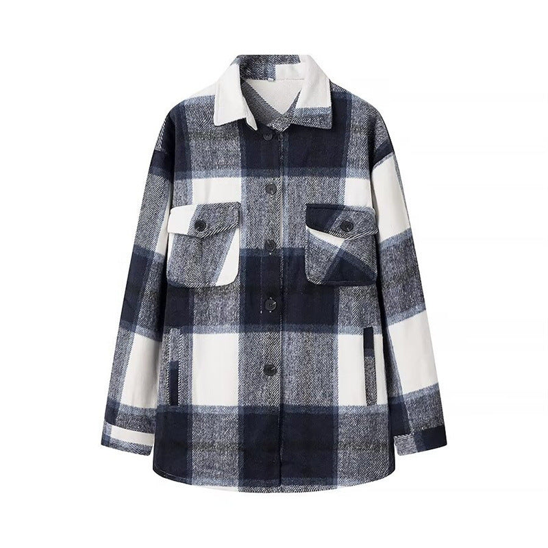 Women's Checked Transition Shacket made of soft Flannel with Attached Chest Pockets Chichicherry
