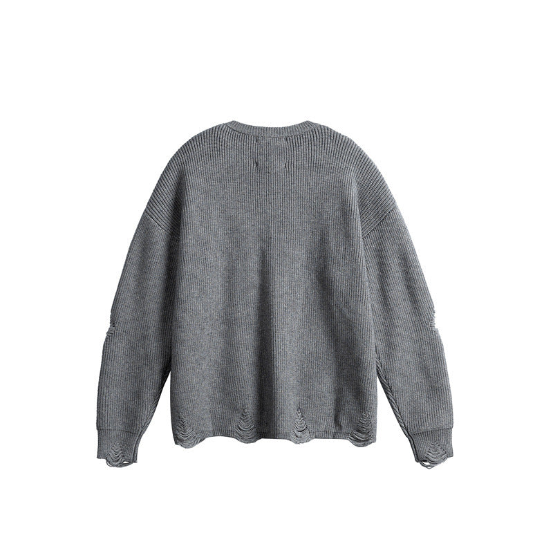 Unisex Oversize Knitted Sweater with Destroyed Details and Statement Print Chichicherry