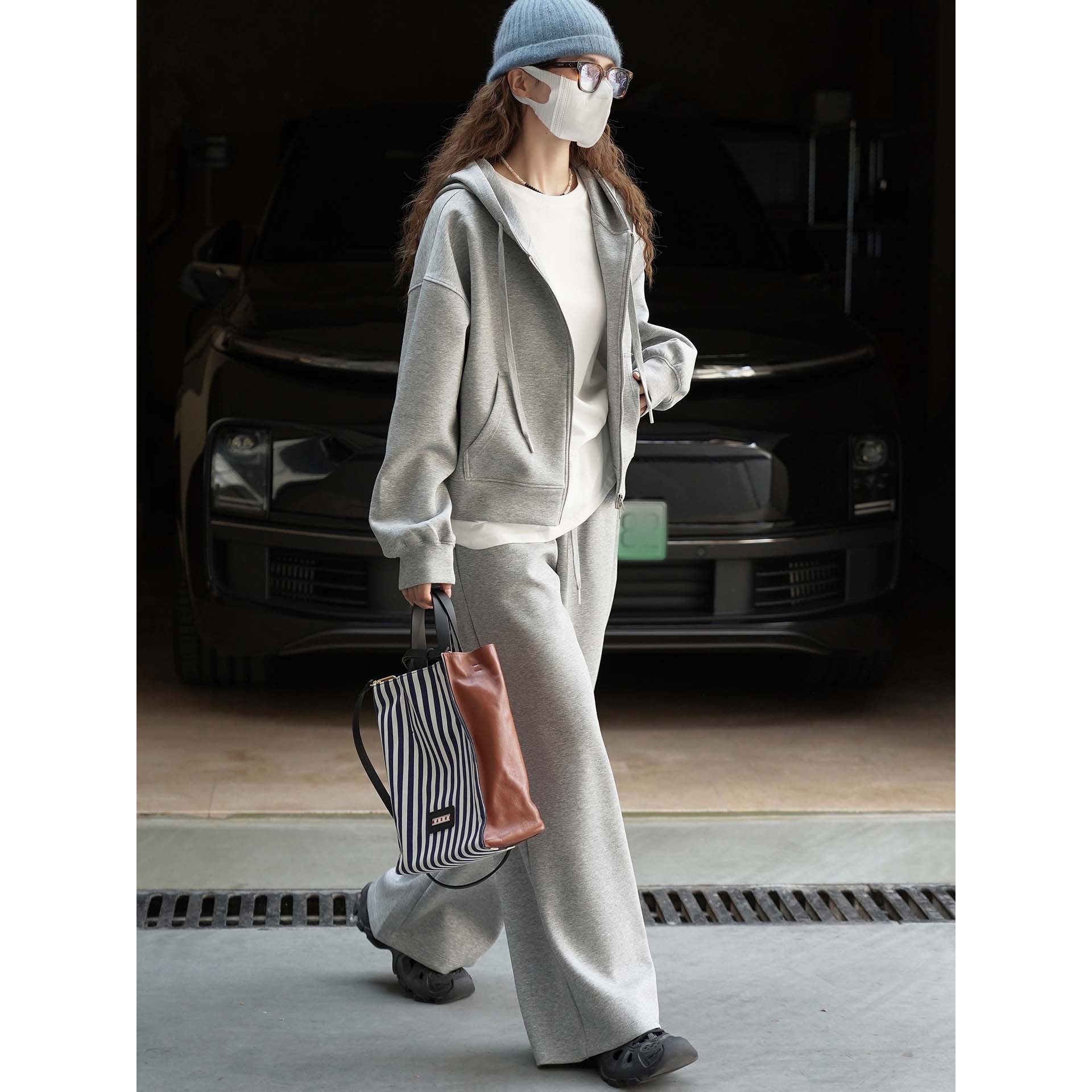 Women's Short Cut Boxy Hooded Sweat Jacket with Two-Way Zip Chichicherry