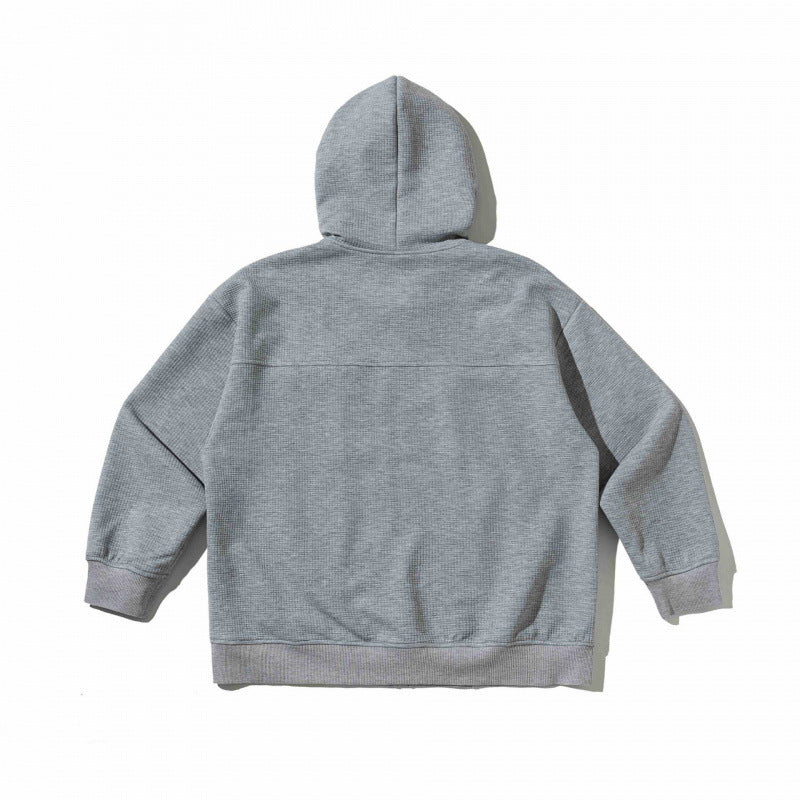 Unisex Oversize Hooded Zip Jacket made of Waffle Knit with Chest and Slash Pockets Chichicherry