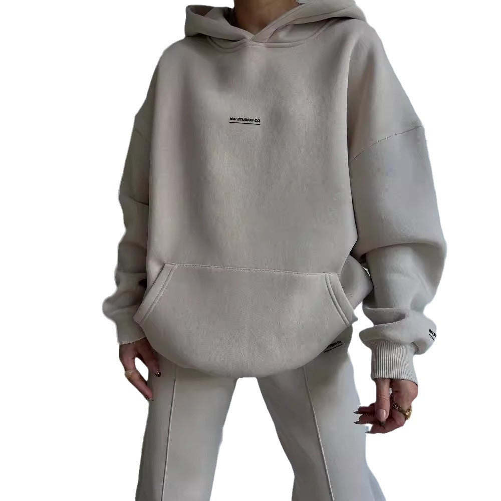 Damen Set Schwere French‑Terry Oversize‑Kapuzenpullover mit Kängurutasche und Slim‑Jogginghose Chichicherry