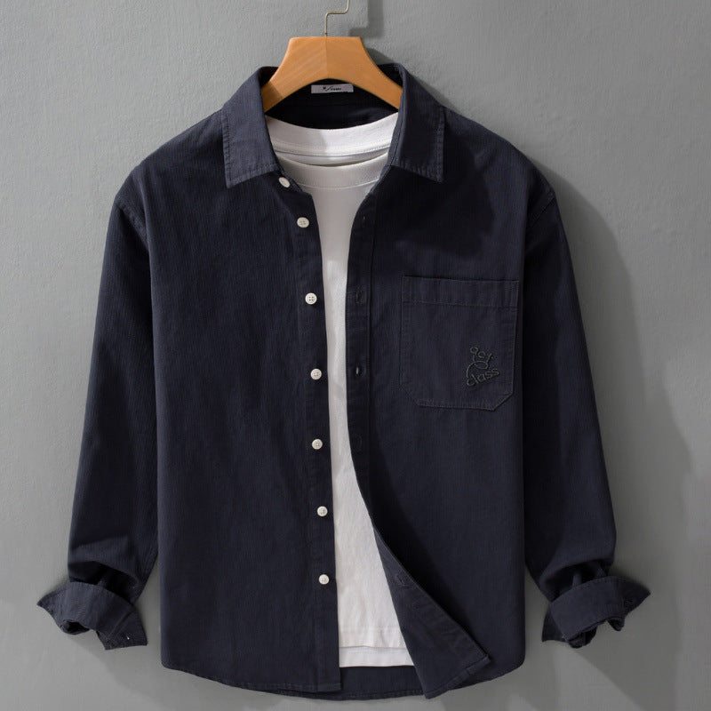 Men's Fine Cord Overshirt in Overshirt Style with Kent Collar and Patch Chest Pocket Chichicherry