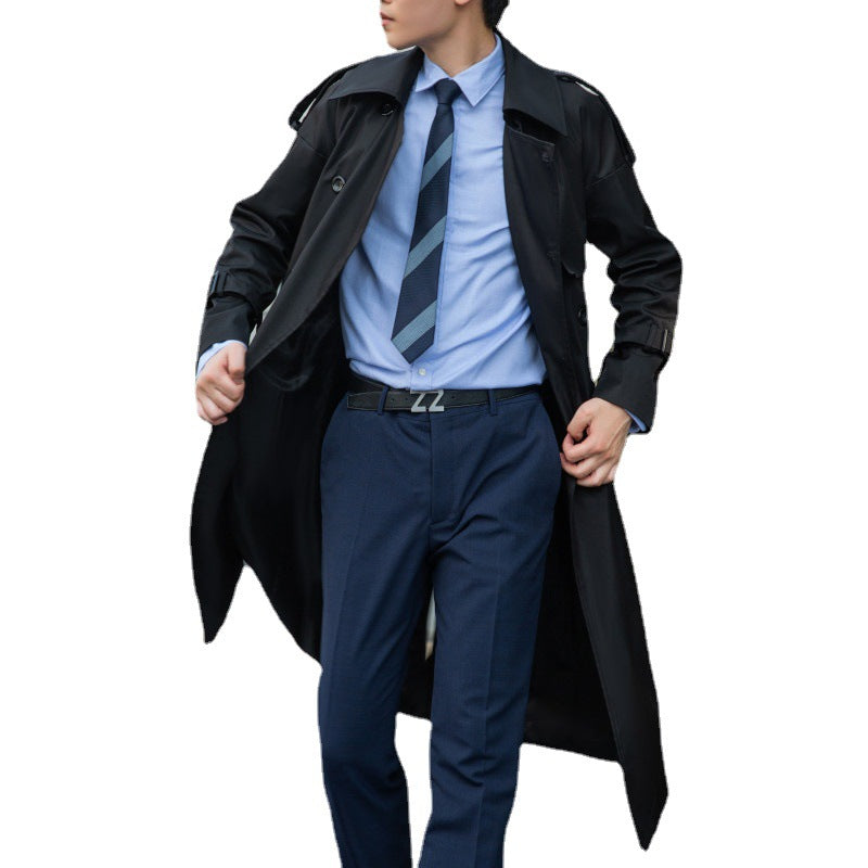 Men's Elegant Long Trench Coat with Tie Belt and Back Yoke Chichicherry