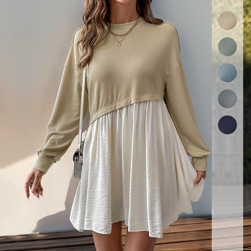 Women Casual Sweatshirt Mini Dress in Baby Doll Layered Look with Flowing Skirt Part Chichicherry