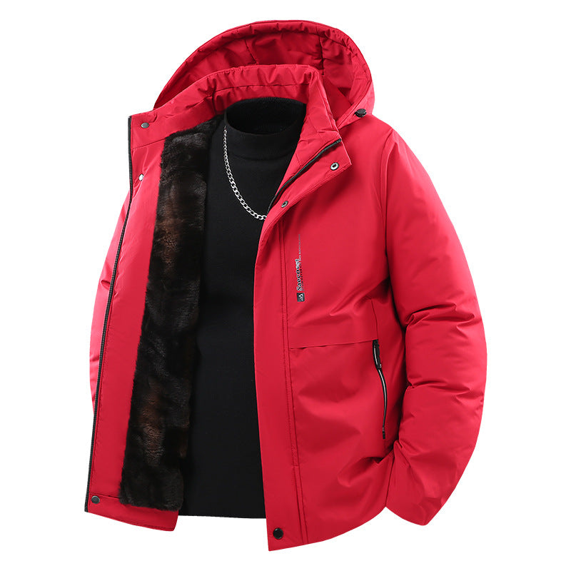 Men's Thermally Insulated Quilted Jacket with Faux Fur Lining and Hood Chichicherry