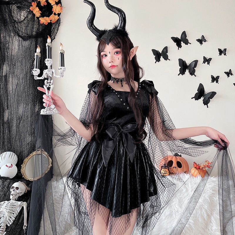 Women's seductive Halloween costume with transparent tulle and delicate details Chichicherry