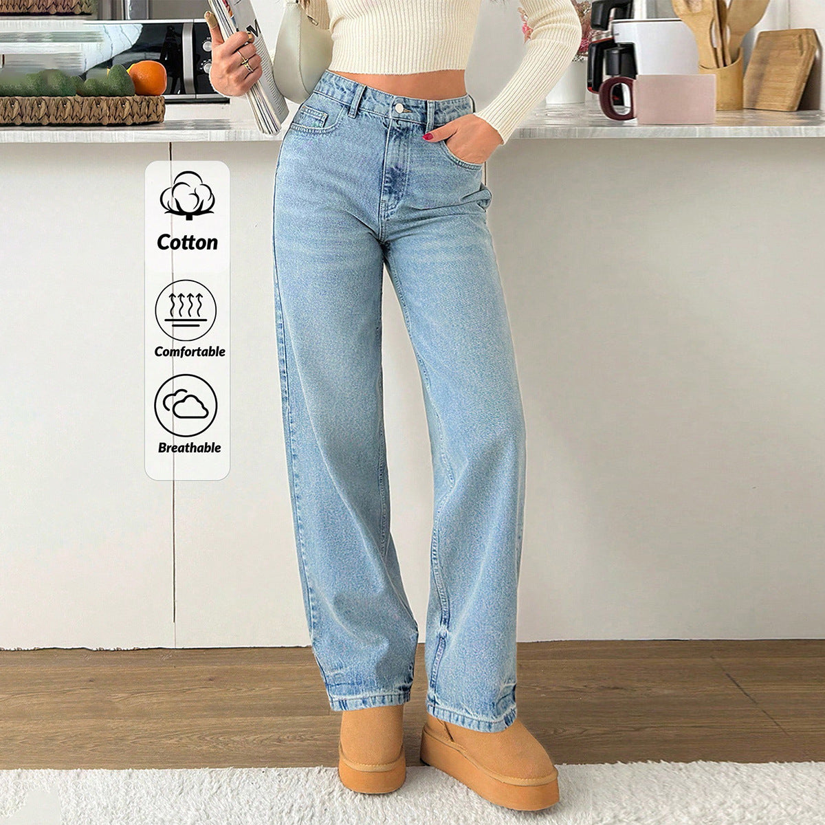 Women Relaxed-Fit High-Waist Jogger-Jeans with elastic ankle finish Chichicherry